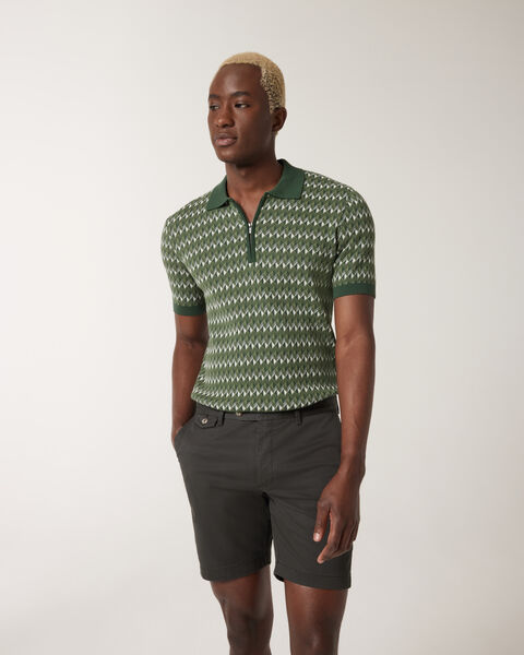 Geometric Zip-up Collar Polo, Green, hi-res